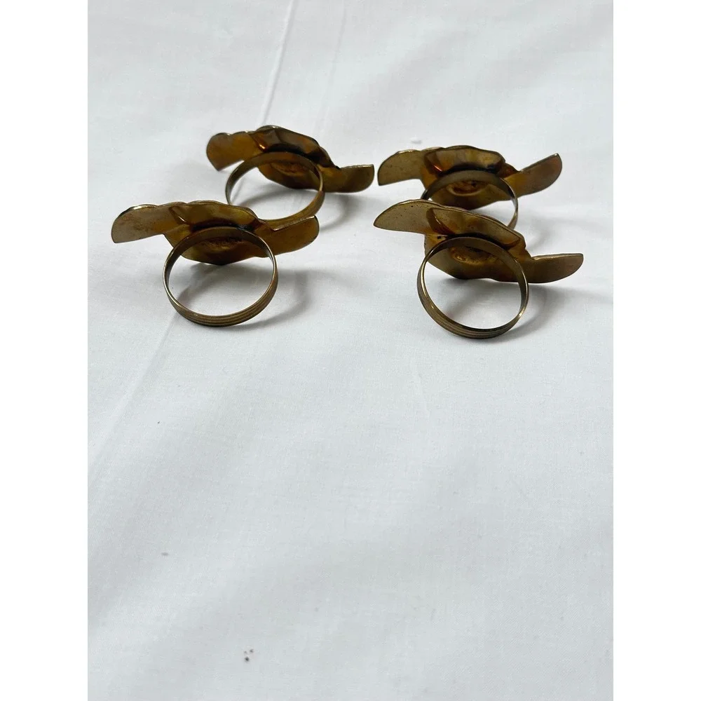 Vintage Brass Rose Napkin Rings Set of 4 Floral Leaf Gold Tone Table‎ Decor